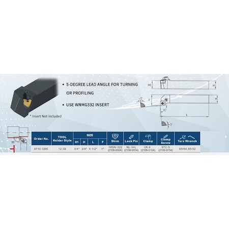 H & H Industrial Products Harlingen MWLNR123B Indexible Turning Tool Holder 9710-0205